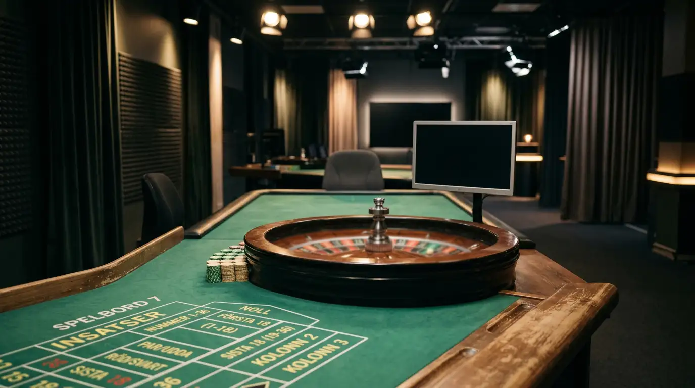 live casino utan spelpaus — anonym studiointeriör med roulette